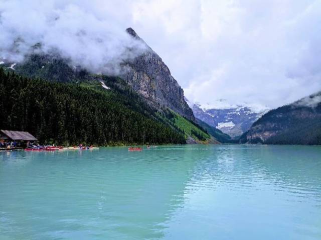Lake Louise View including boating rentals (to the left)