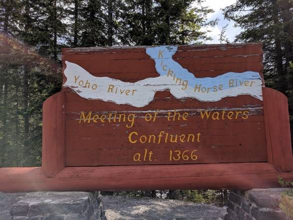 Sign board showing the meeting of the rivers