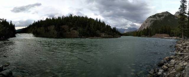 Bow Falls to the left & Bow River to the right